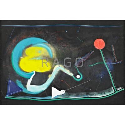 Appraisal: LARGE ABSTRACT PAINTING framed Illegibly signed and dated x Condition