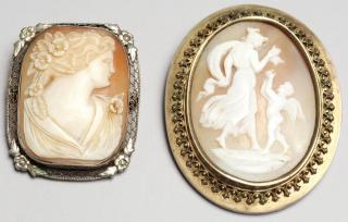 Appraisal: Shell Cameos in Silver Bezels The larger depicting Venus and