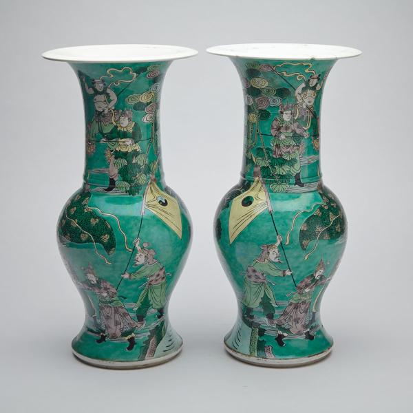 Appraisal: Pair of Famille Verte Baluster Vases Early th Century Each