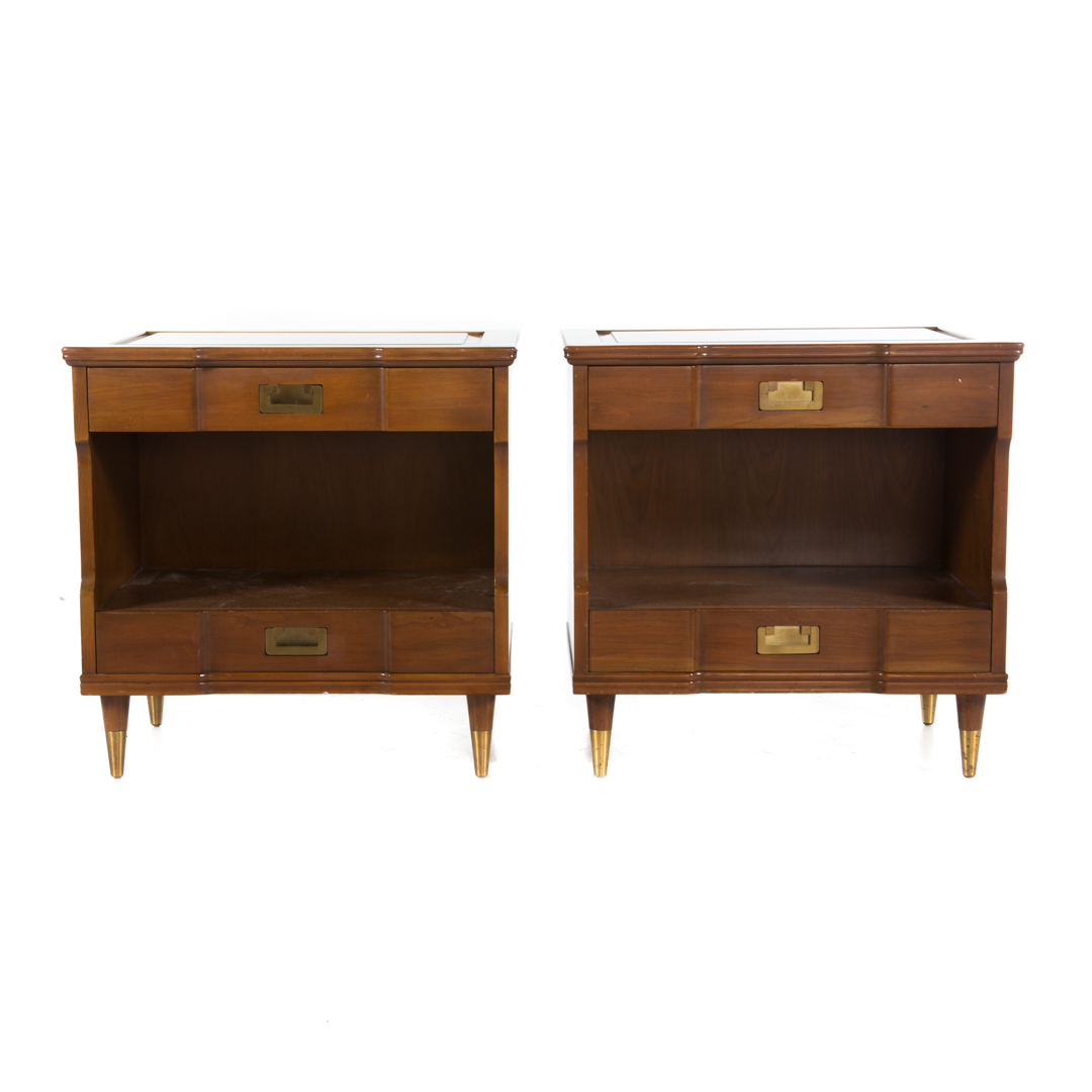 Appraisal: Pair of Chinese style teakwood nightstands John Widdicomb Grand Rapids