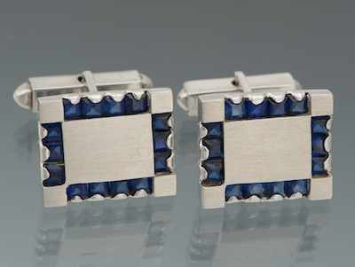 Appraisal: A Pair of Sapphire and Gold Cufflinks by Lucien Piccard