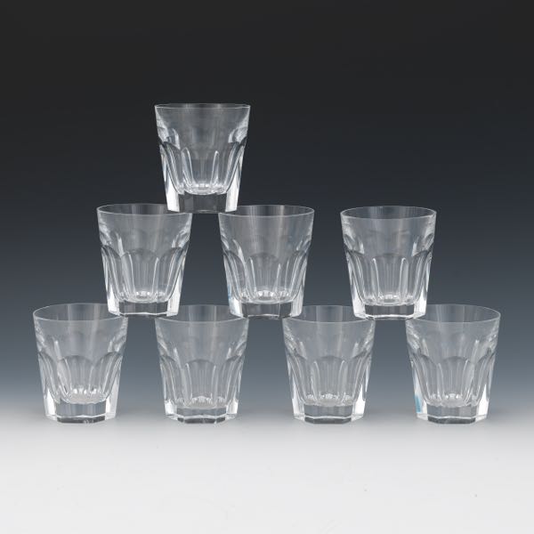 Appraisal: EIGHT BACCARAT CRYSTAL WHISKEY BOURBON GLASSES HARCOURT PATTERN Faceted whiskey