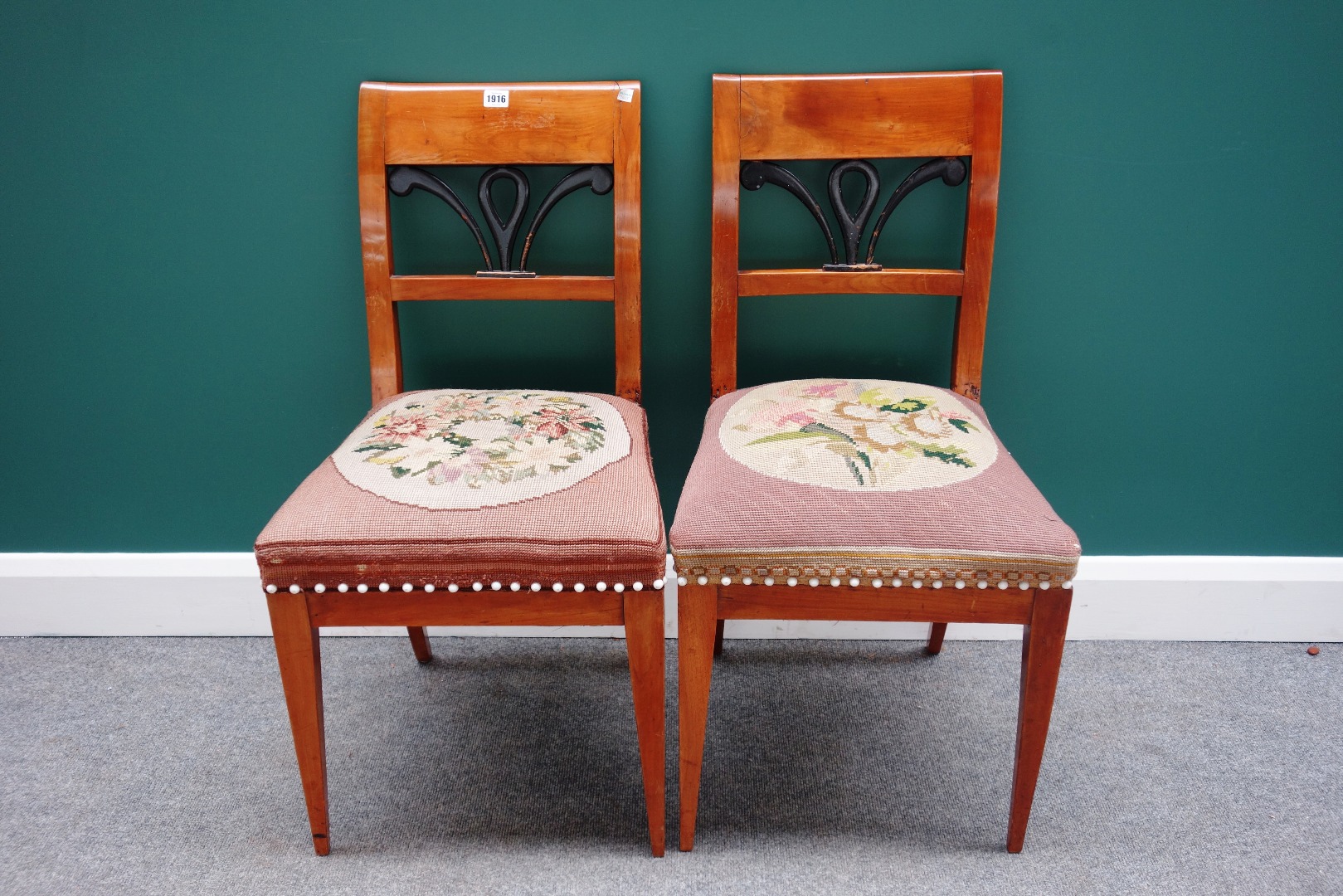 Appraisal: A set of four Biedermeier birch and ebonised dining chairs