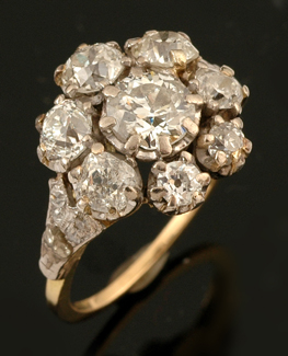 Appraisal: DIAMOND CLUSTER RING COMPRISING EIGHT OLD EUROPEAN CUT DIAMONDS TOTALLING