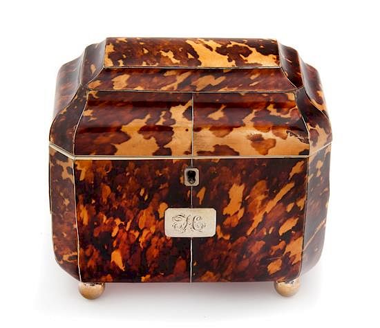 Appraisal: An English Tortoise Shell Tea Caddy Height x width x