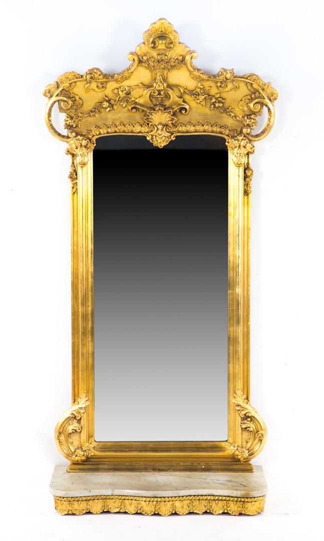 Appraisal: Rococo manner giltwood marble pier mirror late th century two-part