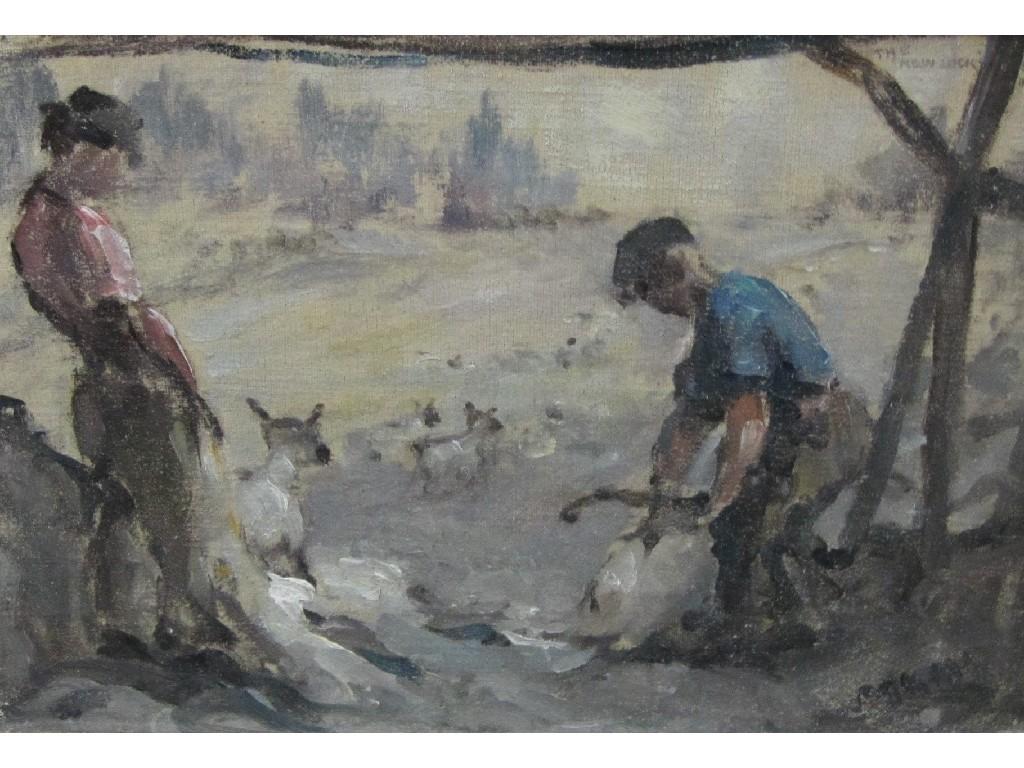 Appraisal: M G M Sheep-Shearers signed with indistinct initials inscribed and