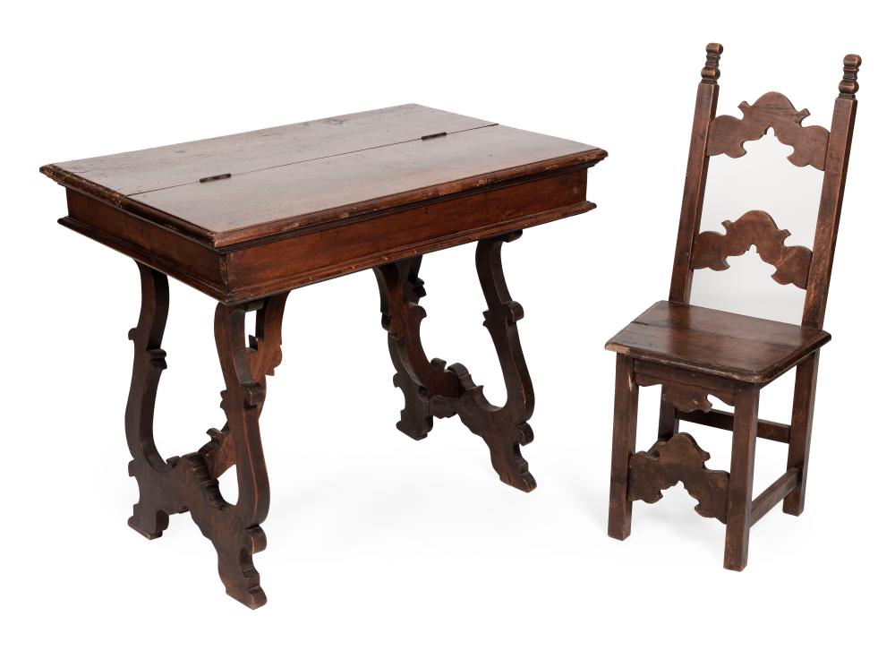 Appraisal: SPANISH WALNUT DESK AND CHAIR TH CENTURY DESK HEIGHT WIDTH