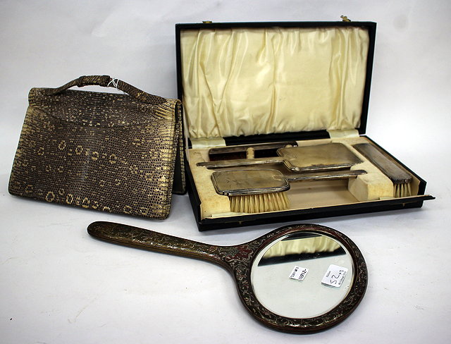 Appraisal: AN ART DECO STYLE SILVER BACKED DRESSING SET with marks