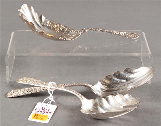 Appraisal: Jacobi Jenkins repousse silver salad serving set early th century