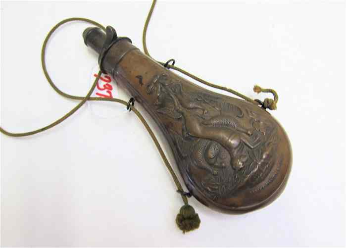 Appraisal: JAMES DIXON COPPER POWDER FLASK from the Civil War era