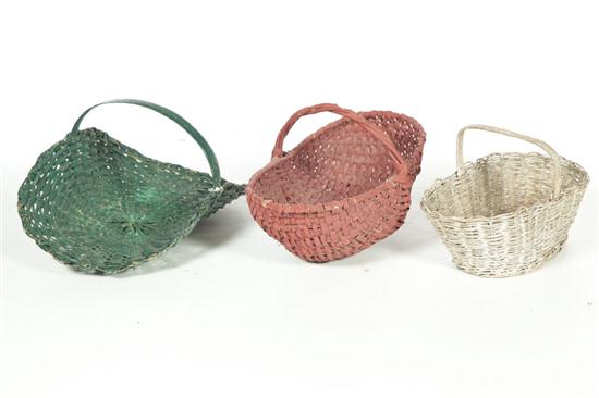 Appraisal: THREE BASKETS American early th century woven splint and wicker