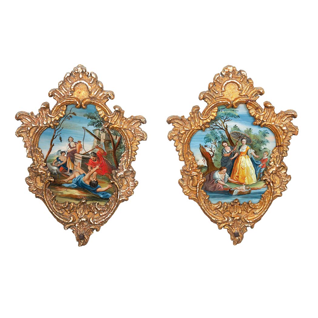 Appraisal: Pair of Northern Italian Southern Austrian Rococo Reverse Paintings on