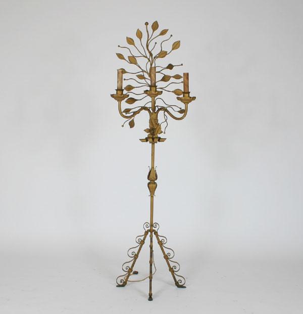 Appraisal: Gilt hand forged metal -light floor lamp pyramid scroll base