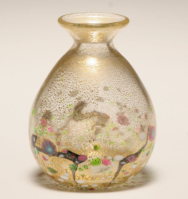 Appraisal: Studio glass vase Gold inclusions having pink millefiore trailing vines