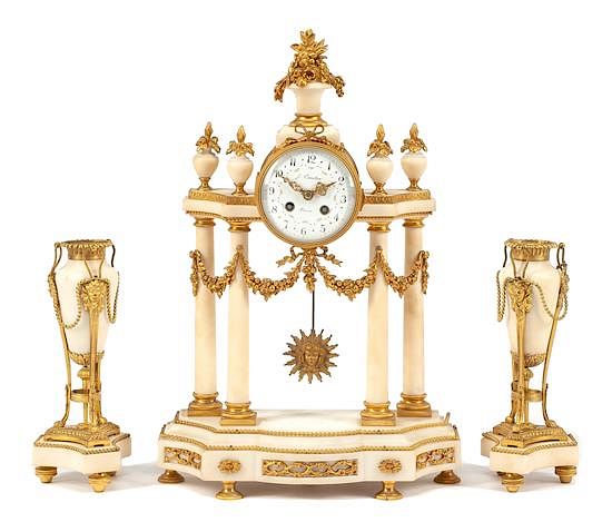 Appraisal: A French Gilt Bronze and Marble Clock Garniture A French