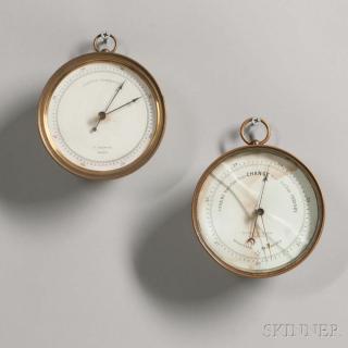 Appraisal: Two Brass-cased Barometers by Kendall and Thaxter New Hampshire and