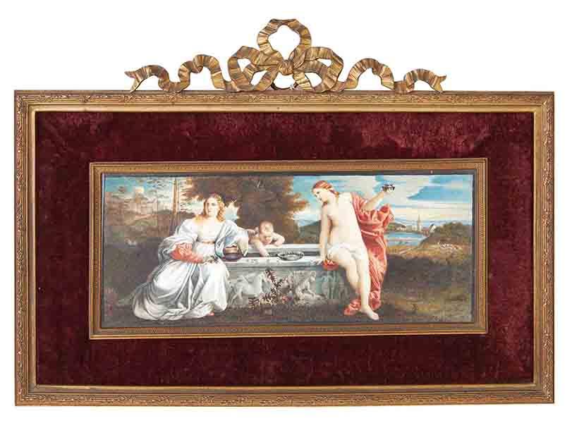 Appraisal: A GRAND TOUR IVORY MINIATURE AFTER TITIAN AMOR SACRO E