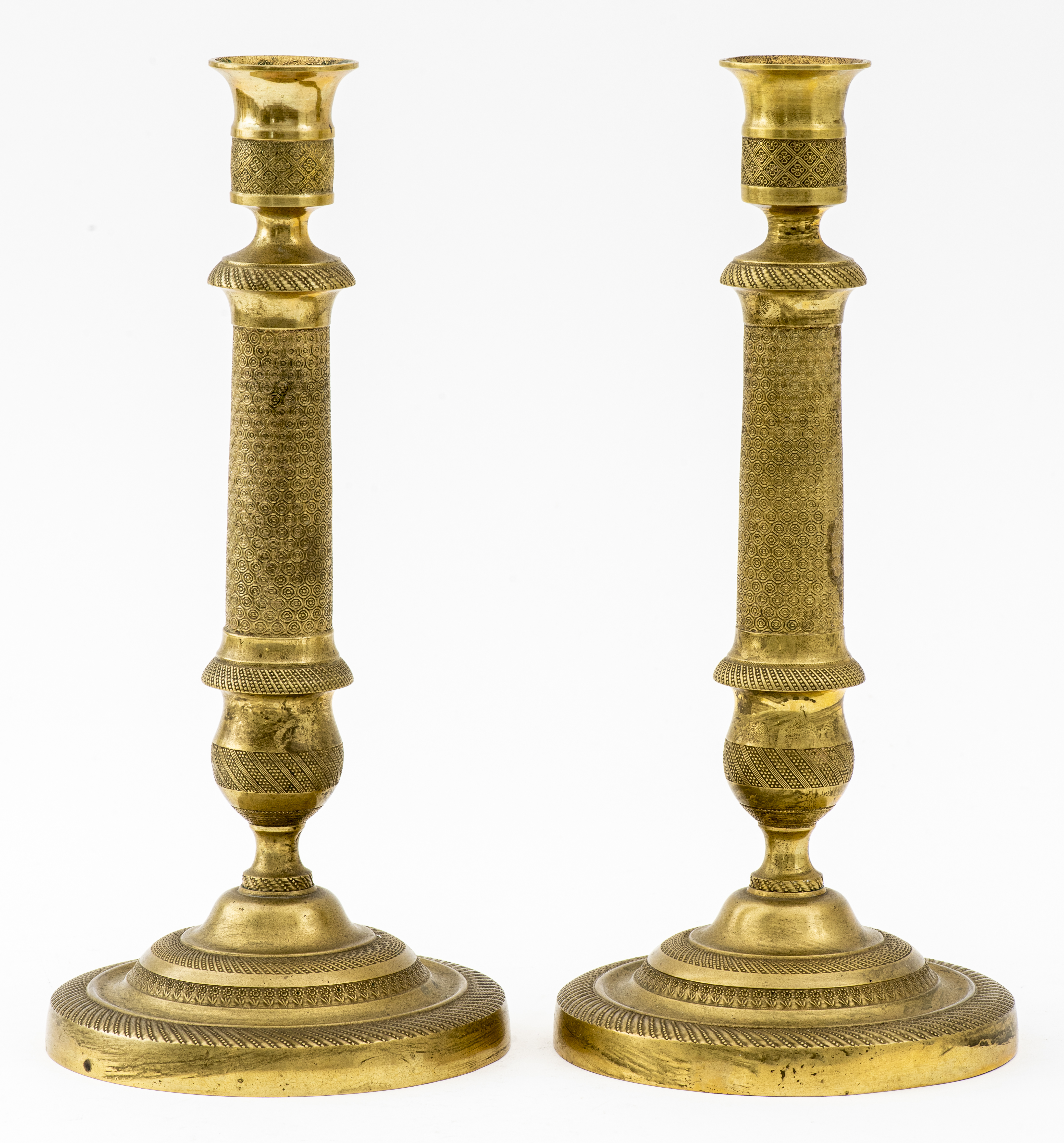 Appraisal: BAROQUE GILT BRASS CANDLESTICKS PAIR Baroque pair of gilt brass