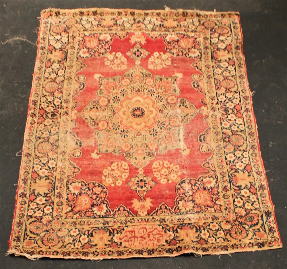 Appraisal: SIGNED PERSIAN KASHAN RUG central medallion with corner spandrels on