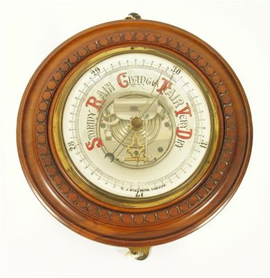 Appraisal: A late Victorian walnut cased barometer with visible workings the