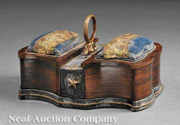 Appraisal: A Regency Rosewood Bronze-Mounted Sewing Box c shaped sides the