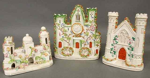 Appraisal: Three colorful th c Staffordshire castles largest x