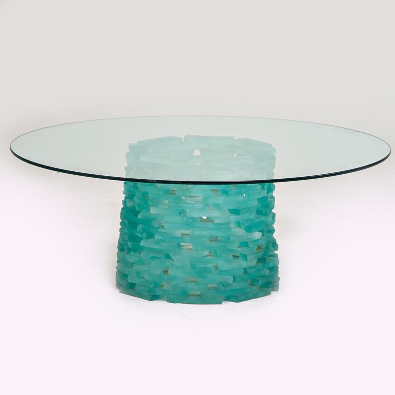 Appraisal: CONTEMPORARY Coffee table USA s Cast and fused glass plate