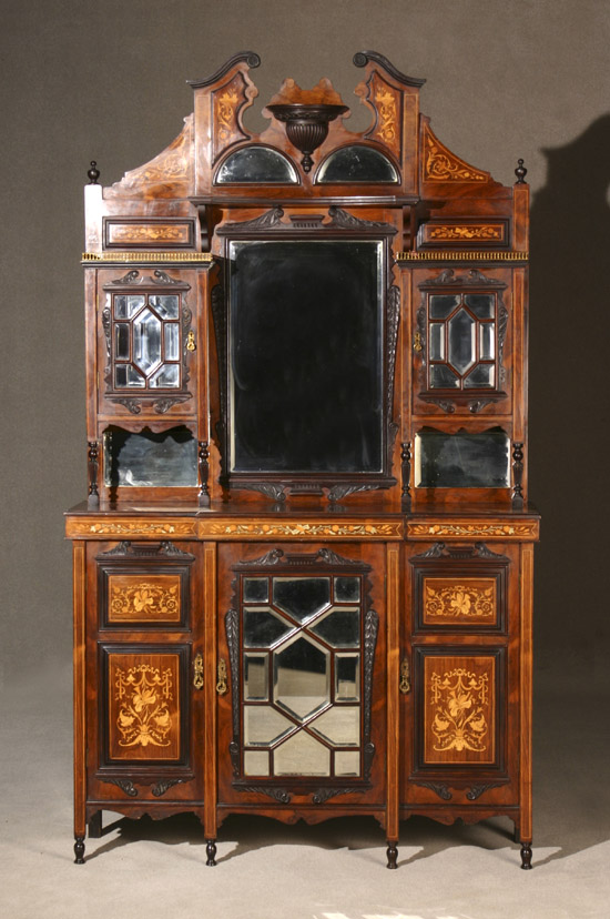 Appraisal: Edwardian Satinwood and Bone Marquetry Rosewood Side Cabinet Circa In