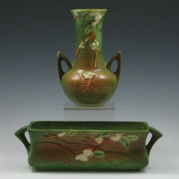 Appraisal: Roseville Snowberry Handled Vase and Window Box vase marked Roseville