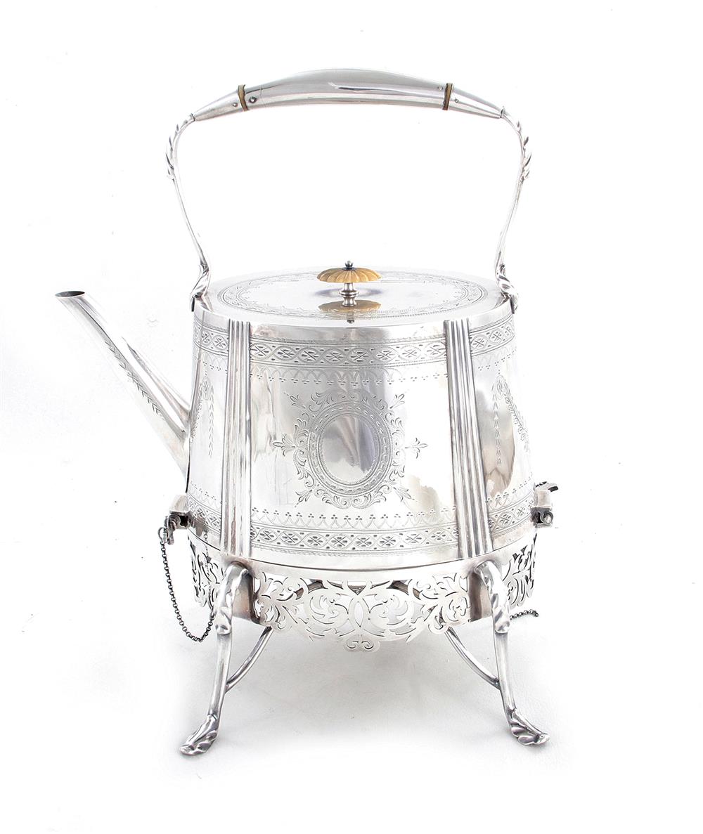 Appraisal: Victorian silverplate kettle on stand W S Burton London circa