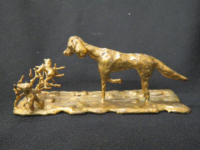 Appraisal: Brass Sculpture of Dog Birds x