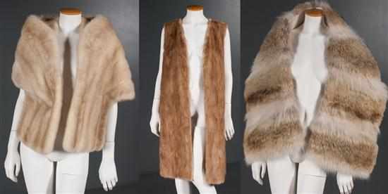 Appraisal: Group of fur clothing articles including a vest stole and