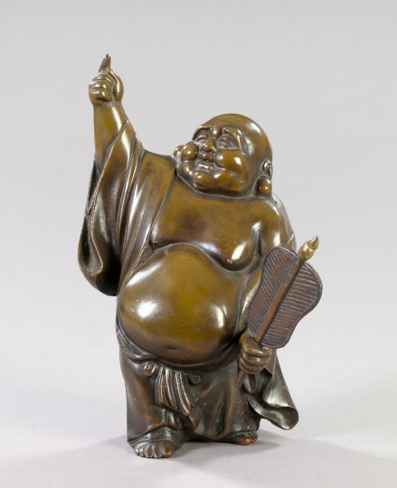 Appraisal: Large Japanese Meiji Patinated Bronze Figure of a Standing Hotei