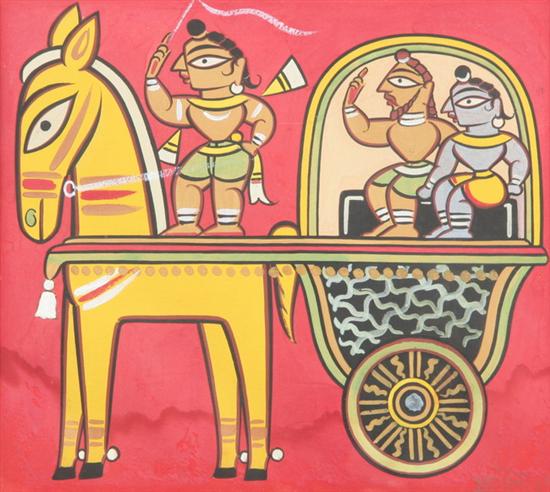 Appraisal: JAMINI ROY Indian - KRISHNA AND BALARAM IN A CHARIOT