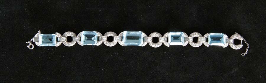 Appraisal: AQUAMARINE DIAMOND BRACELET Very impressive platinum bracelet is set with