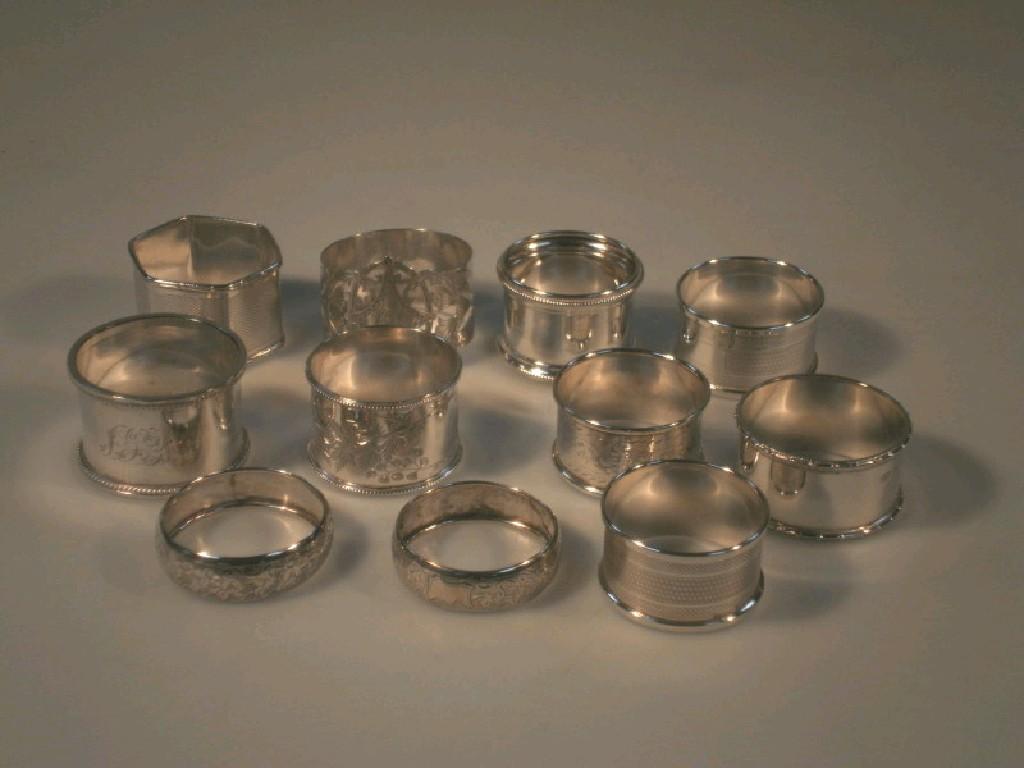 Appraisal: A collection of eleven assorted silver napkin rings Auctioneer Announce