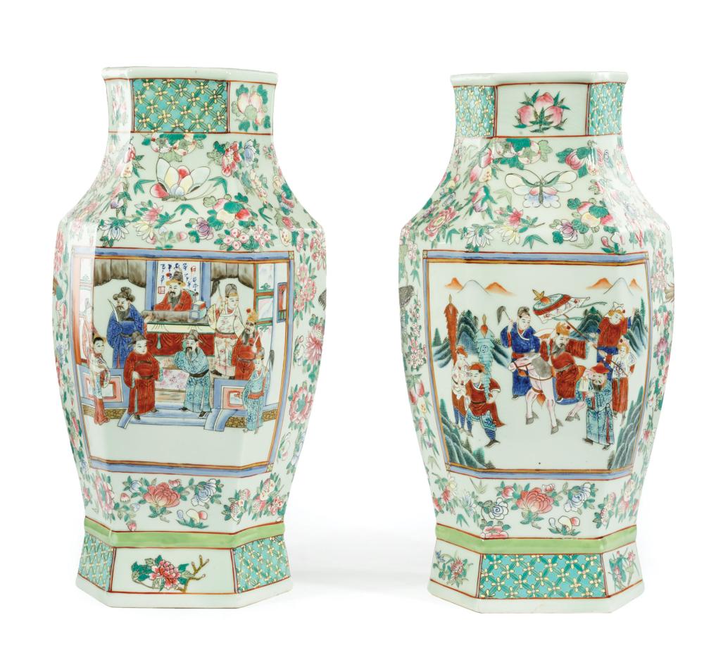 Appraisal: Pair of Chinese Famille Rose Porcelain Hexagonal Vases th c