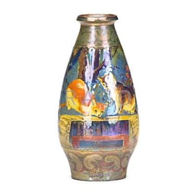 Appraisal: BACS ART POTTERY VASE Iridescent glaze with enameled floral display