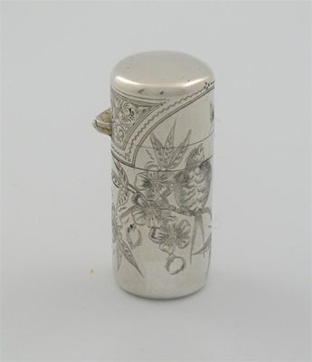 Appraisal: A Victorian scent bottle cylindrical form with bright engraved finches