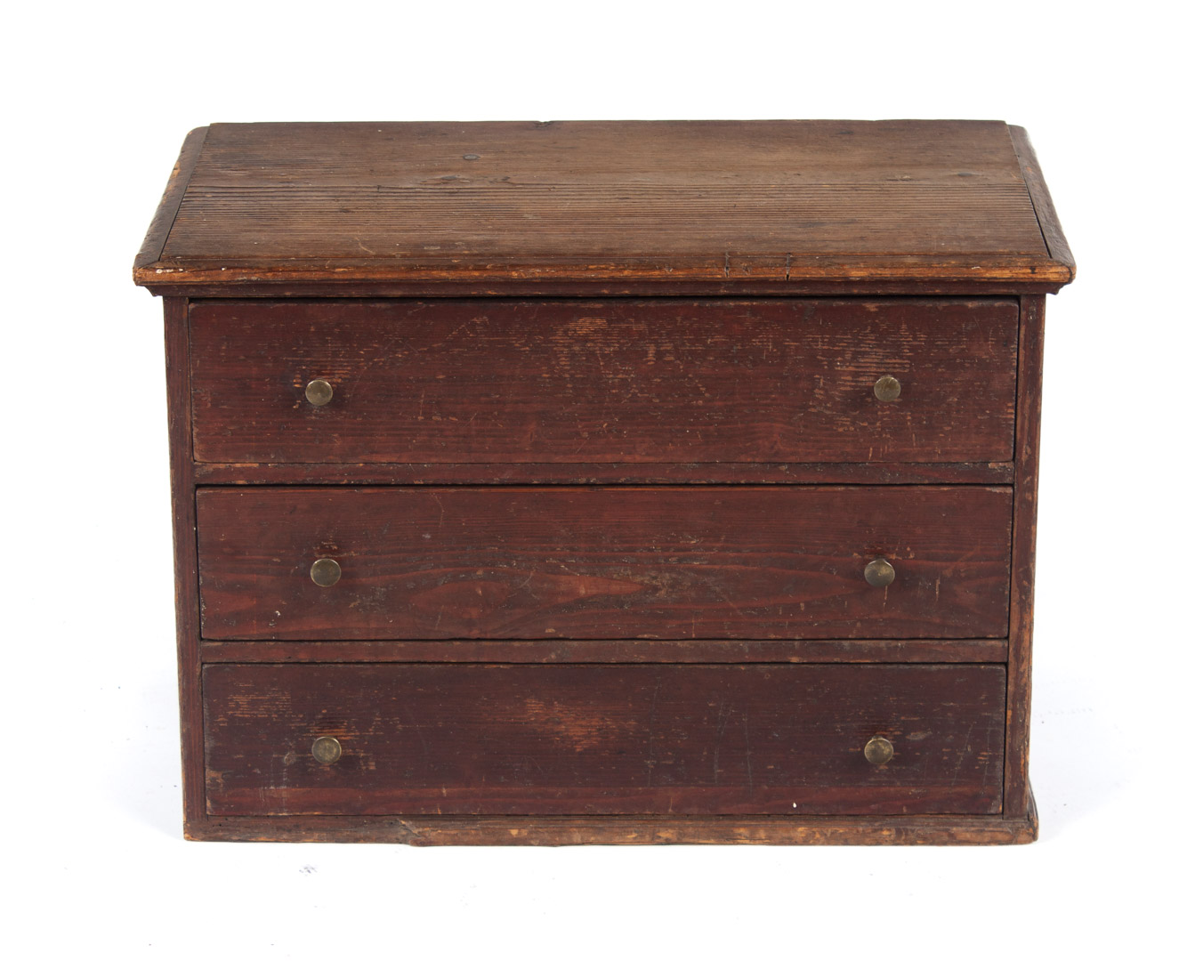 Appraisal: English vernacular pine miniature chest of drawers th th century