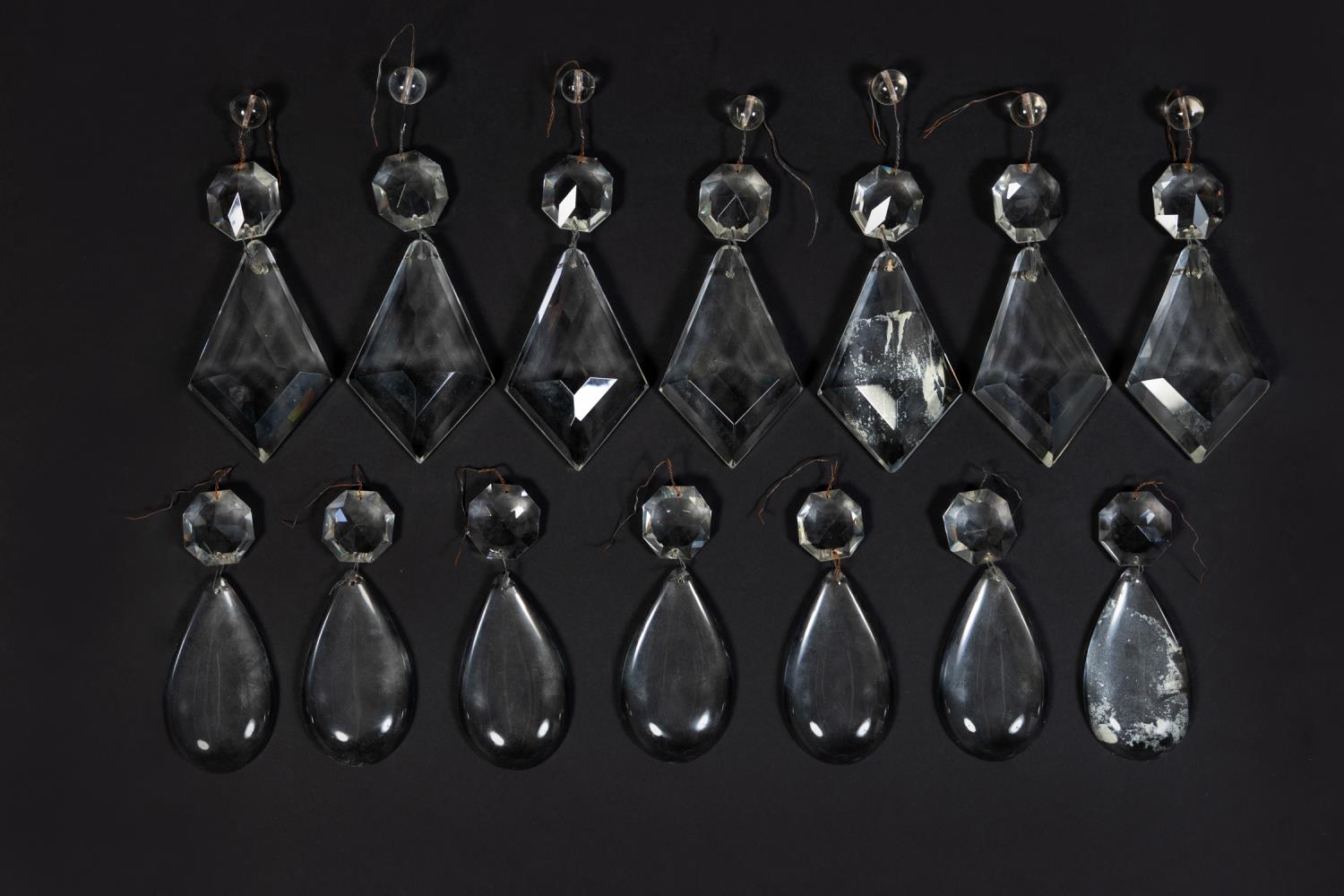 Appraisal: PC SET OF FACETED SMOOTH CHANDELIER PENDANTS Set of fourteen