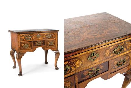 Appraisal: Queen Anne Marquetry Inlaid Walnut Dressing Table Estimate -