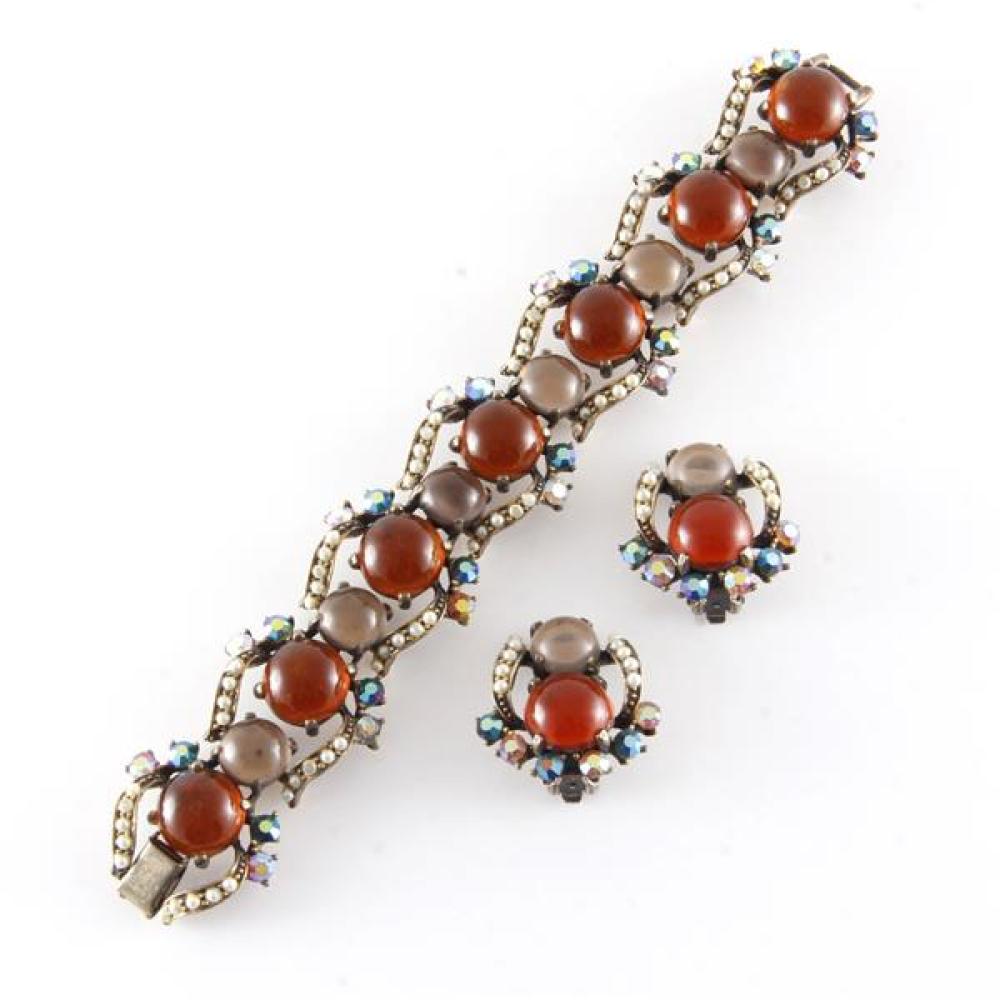 Appraisal: SELINI OPENWORK BRACELET AND EARRING SET WITH SEED PEARLS AURORA