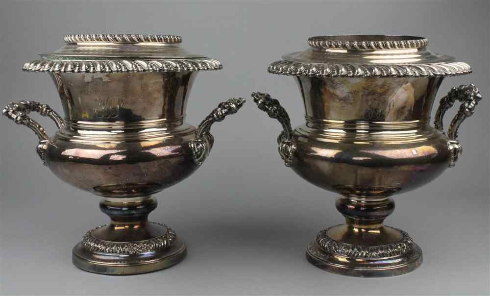 Appraisal: PAIR OF GEORGIAN PLATE WINE COOLERS of campagna form with