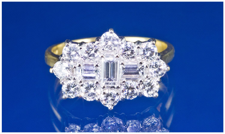 Appraisal: ct Gold Diamond Cluster Ring Three Central Baguette Cut Diamonds