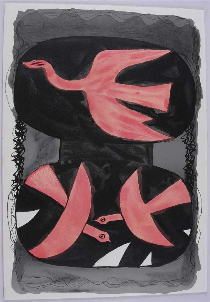 Appraisal: AFTER GEORGES BRAQUE THREE BIRDS Lithograph in colors mounted on