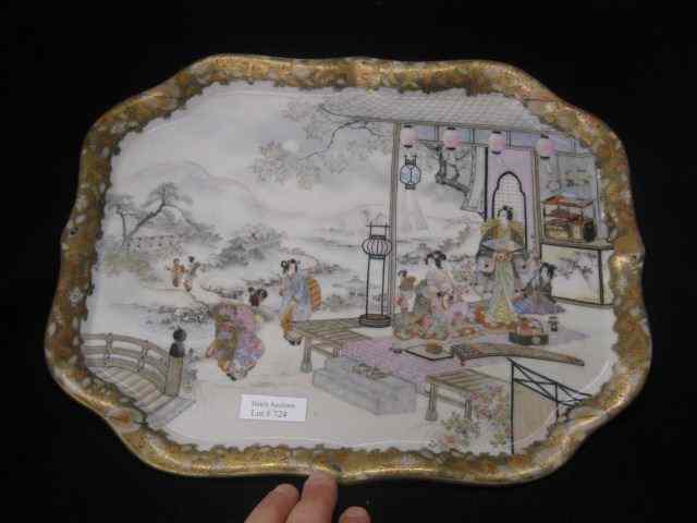 Appraisal: Japanese Kutani or Arita Porcelain Tray village scene fine detail