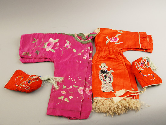 Appraisal: Three Early Chinese Children's Clothing Items all in embroidered silk