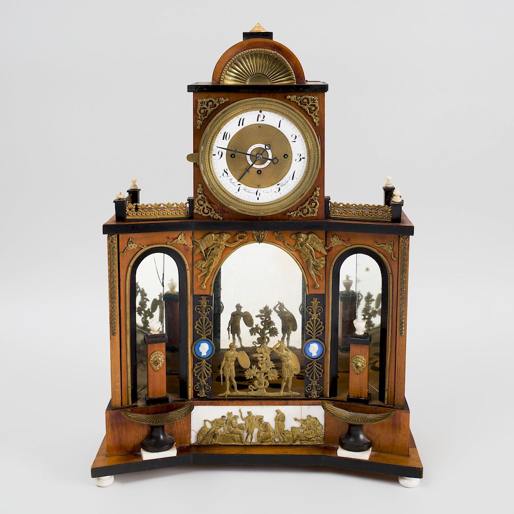 Appraisal: Anton Hubert Klagenfort Austrian Neoclassical Gilt-Metal-Mounted Fruitwood Mantel Clock The